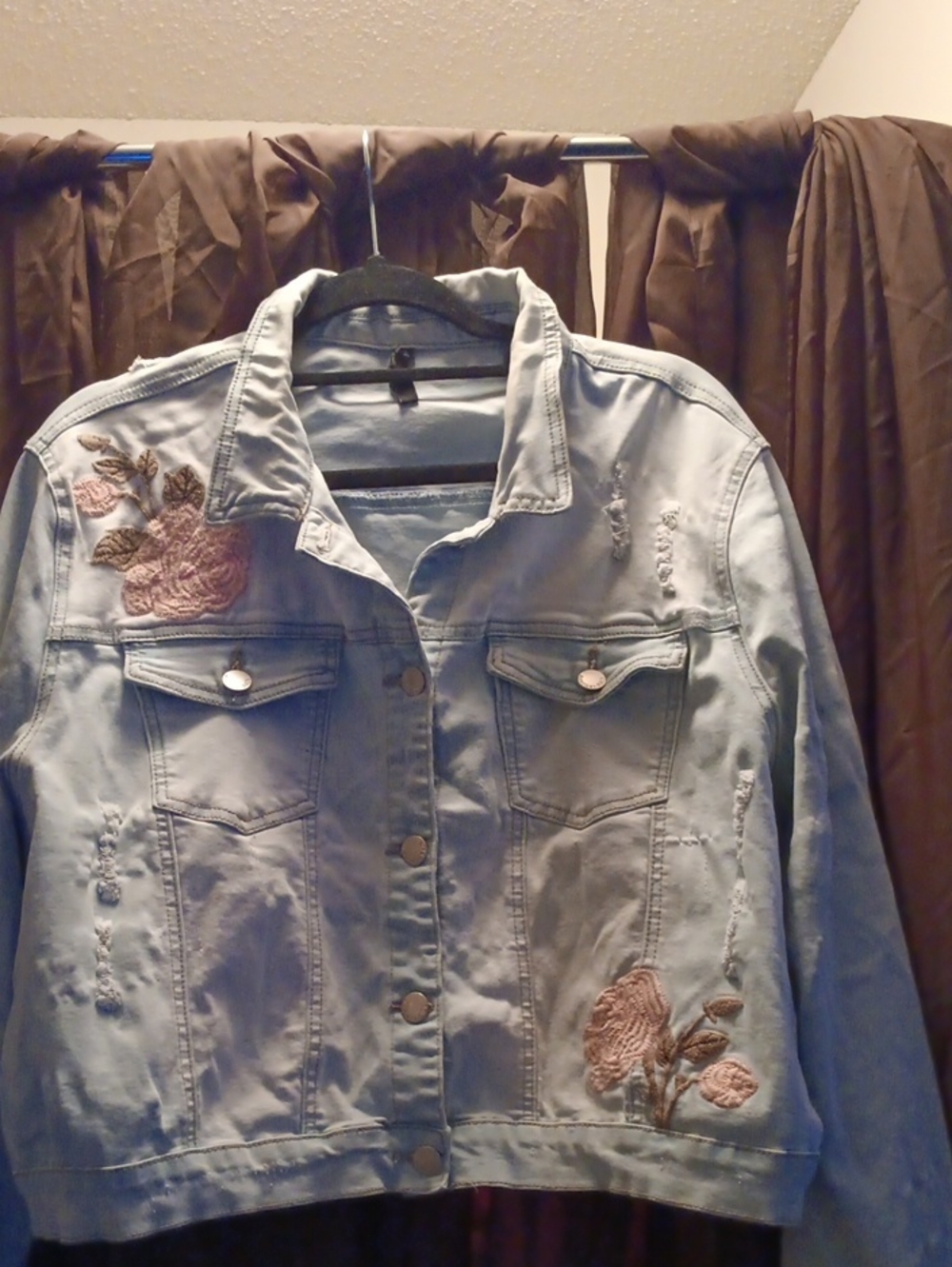Light Blue Embroidered Denim Jacket - Women